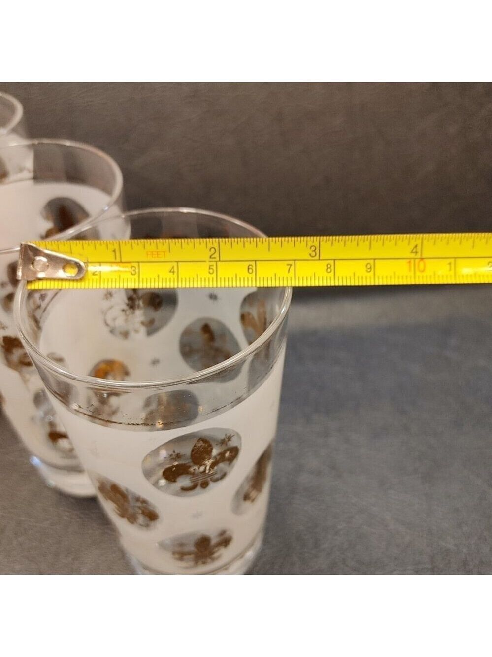 Libbey Highball Glasses Frosted Fleur de Lis Gold Rim 1950s Set of 6 - Picture 2 of 10